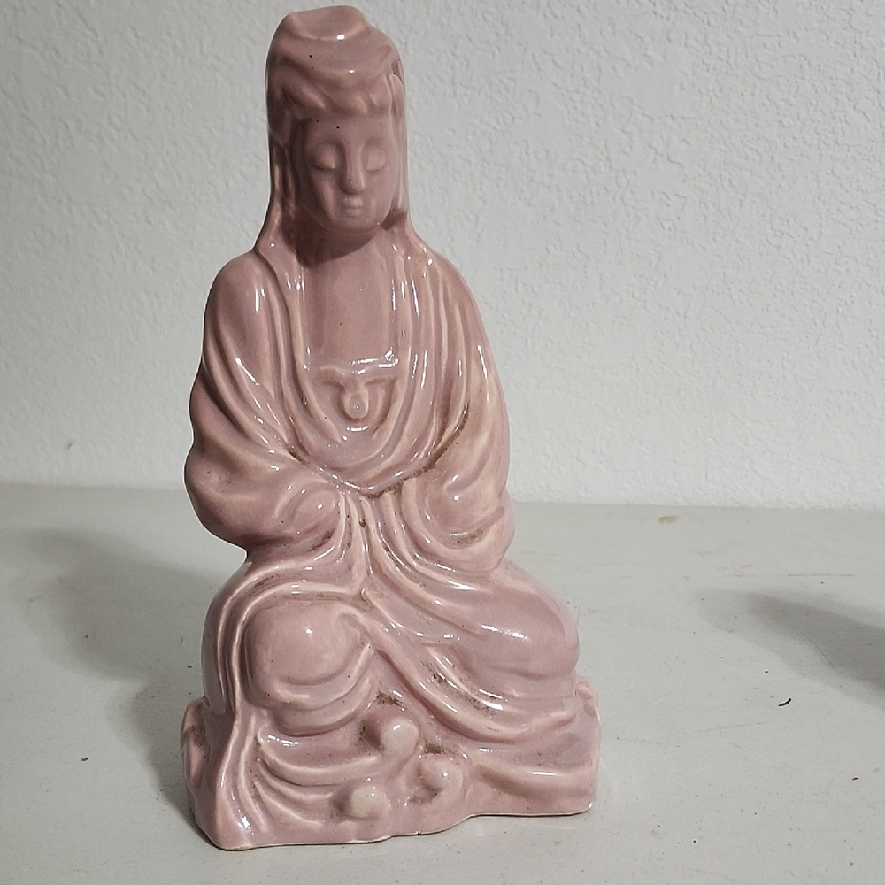 Elegant Pink Guanyin Ceramic Sculpture